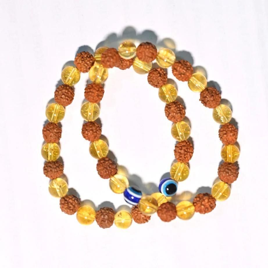 Premium yellow citrine bracelet with sacred rudraksha beads