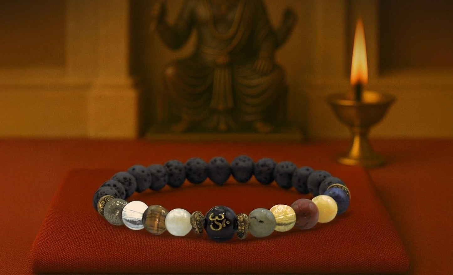 black lava stone bracelet for men close-up view