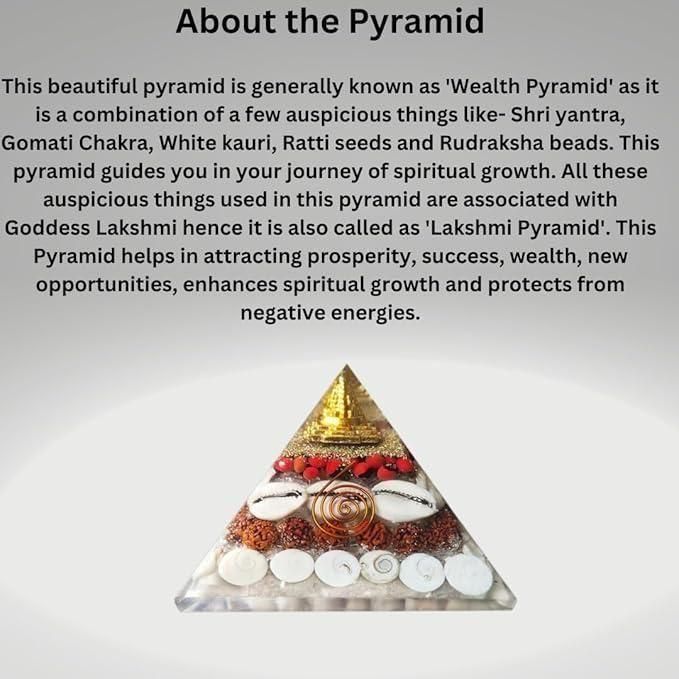 crystal wealth pyramid with gomati chakra and shree yantra design