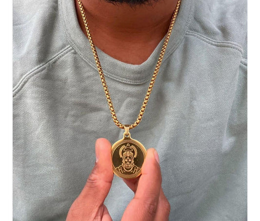 hanuman locket gold pendant detailed design front view