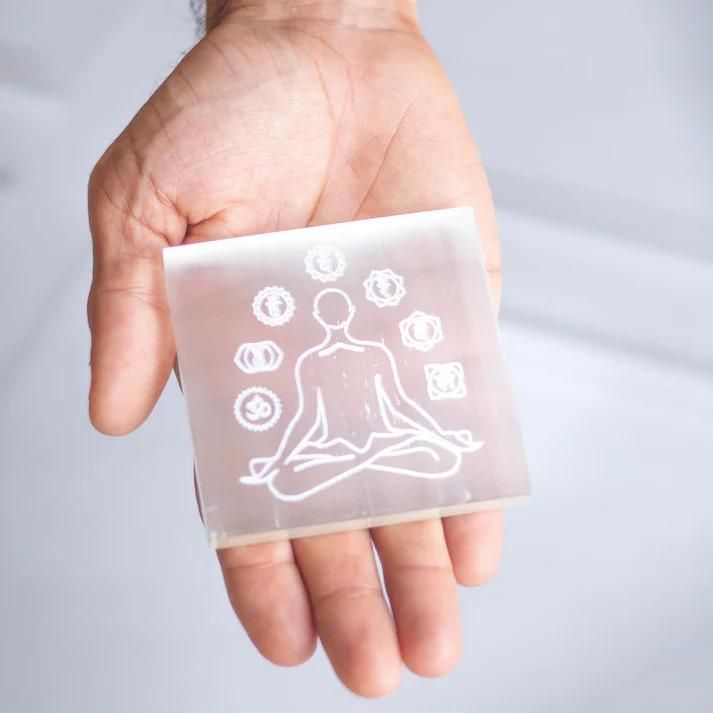 Natural raw selenite plate with white crystal surface for energy purification