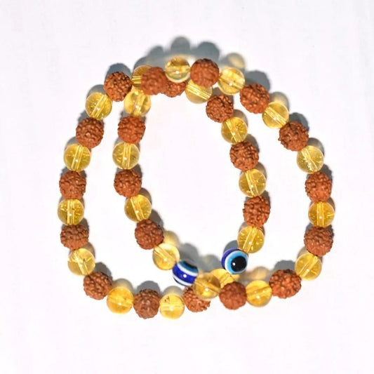Yellow citrine bracelet with rudraksha beads for abundance and energy balance