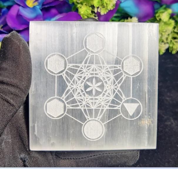 Raw selenite crystal slab with smooth polished finish