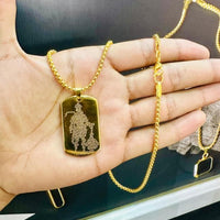 Sacred Hanuman Chalisa engraved locket close-up design