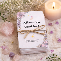 affirmation card deck with crystals candle and floral aesthetic for self love and healing