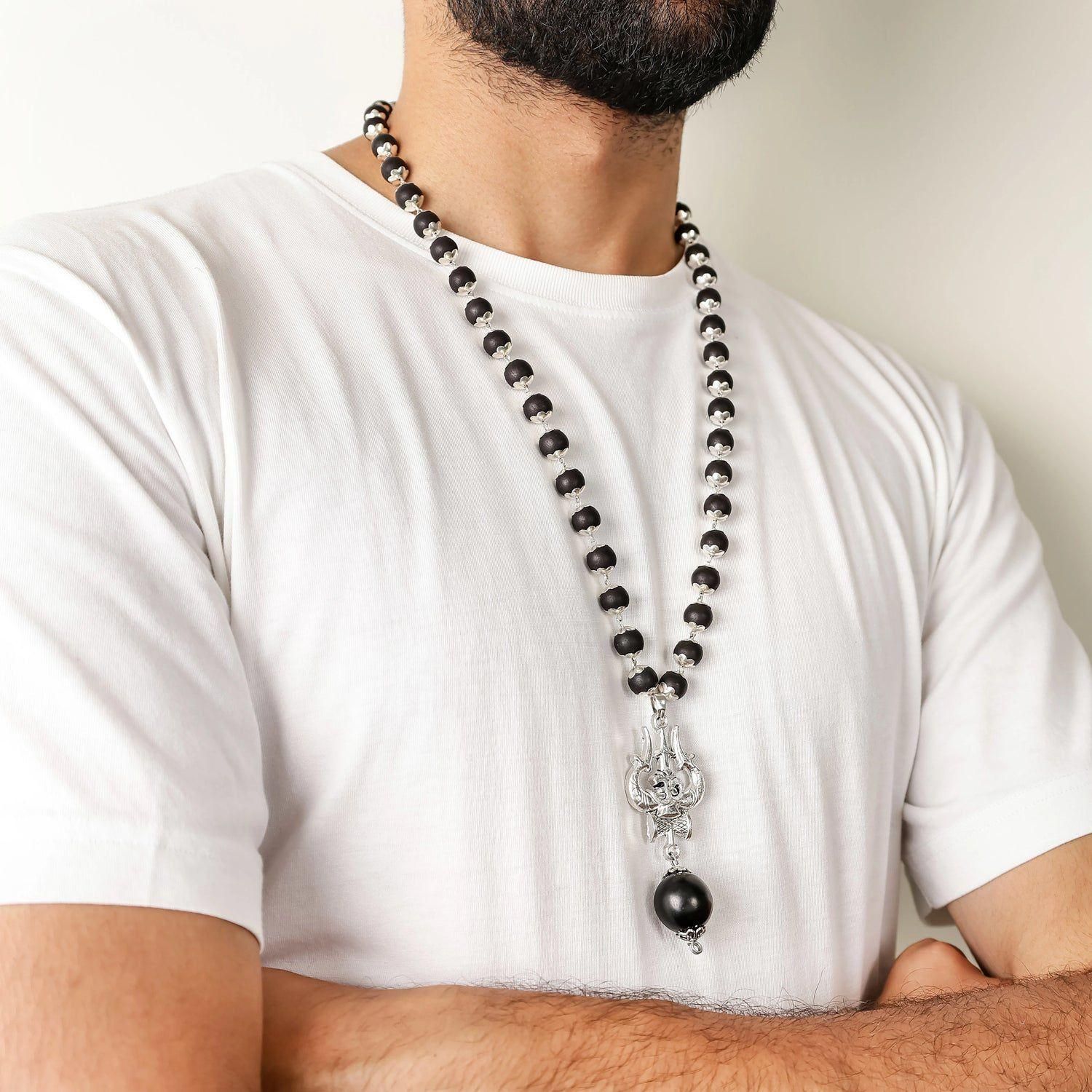 authentic om shiva trishool karungali mala for meditation and spiritual use